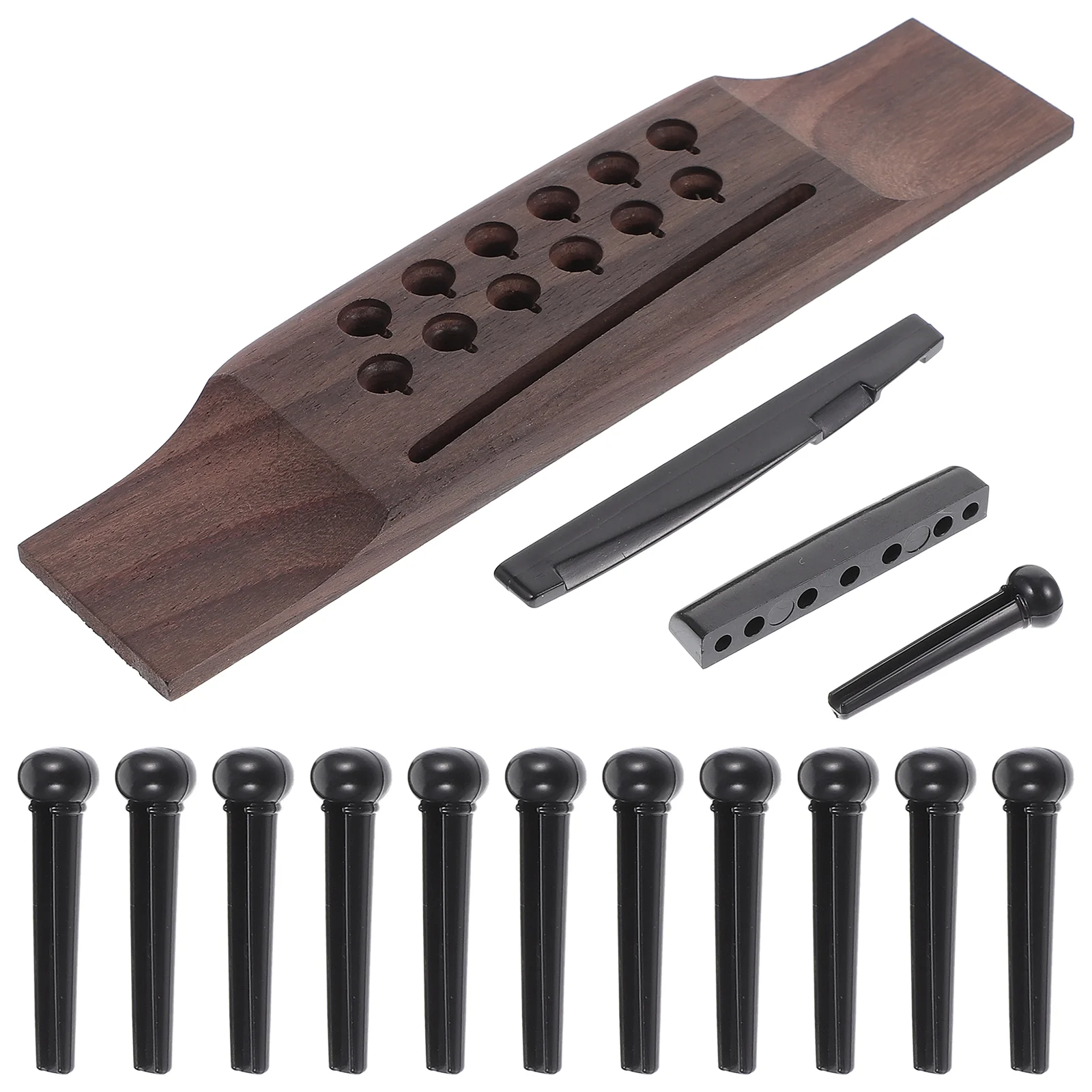 12-string Folk Rosewood Bridge Twelve-hole Lower Saddle Nail Upper and Pillow Set Guitar Pegs Pins Acoustic for Plastic