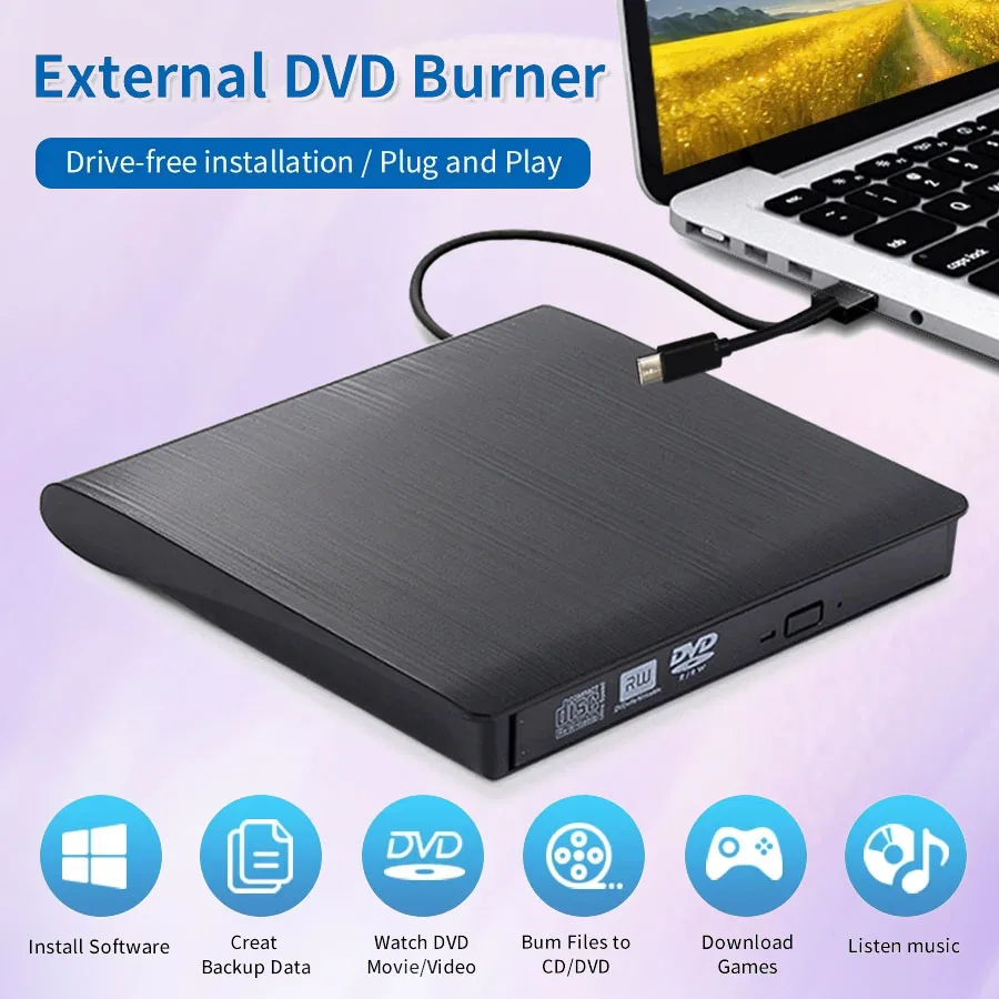 

External CD Player Type-C USB 3.0 2 in 1 Portable Optical Drives DVD Burner CD RW ROM Reader Writer Recorder For Desktop Laptop