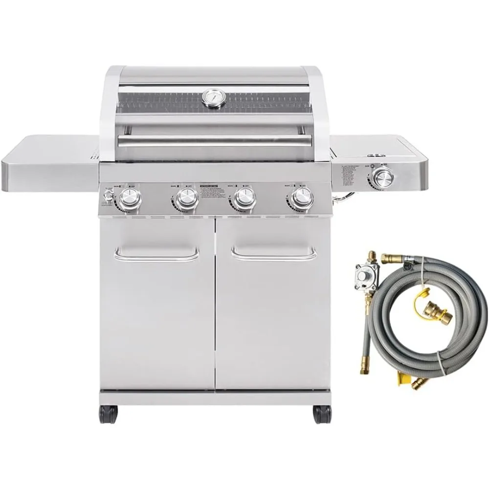 

Larger Convertible 4-Burner Natural Gas Grill Stainless Steel Cabinet Style Propane Grills with Conversion Kit (2 Items)