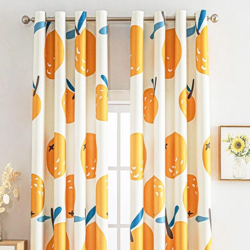 Orange Tulle Single Sided Printed Curtains Cross Border Simple Semi Shading Opaque Sunshade for Living Bedroom Custom Size