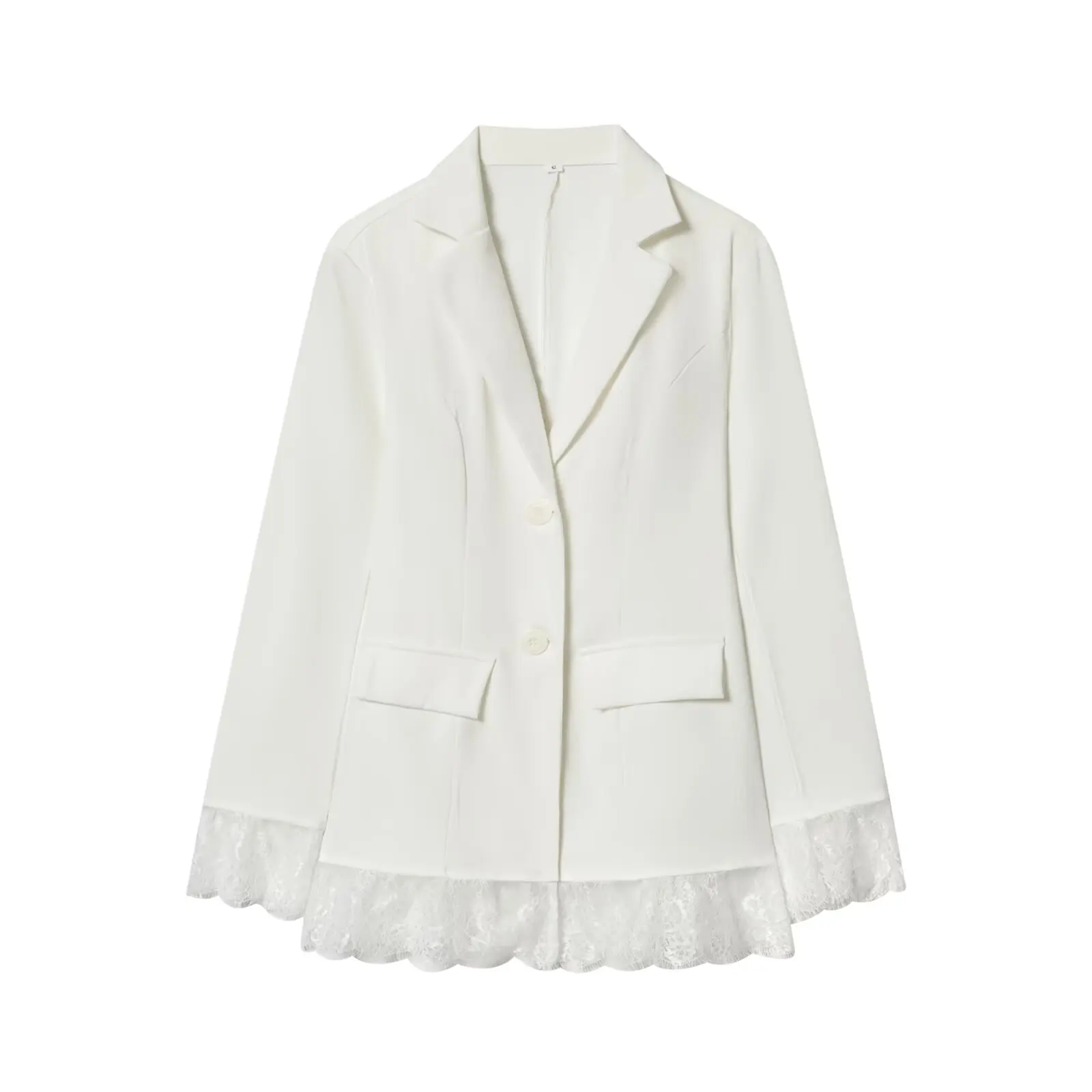 2026 Women's Elegant Single Breasted WHite Lace Patchworks Blazers Office Lady Vintage Street Slim Fit Long Coats Jackets Tops