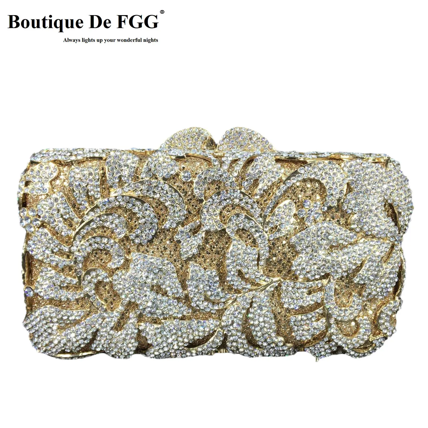 

Boutique De FGG Elegant Women Flower Crystal Evening Purses and Handbags Bridal Wedding Clutch Party Dinner Minaudiere Bag