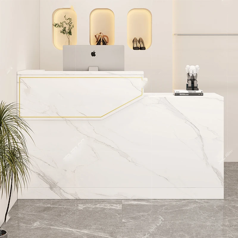 Minimalist European Reception Desks Design Luxury Beauty Salon Reception Desks Unique White Comptoire Accueil Office Furniture