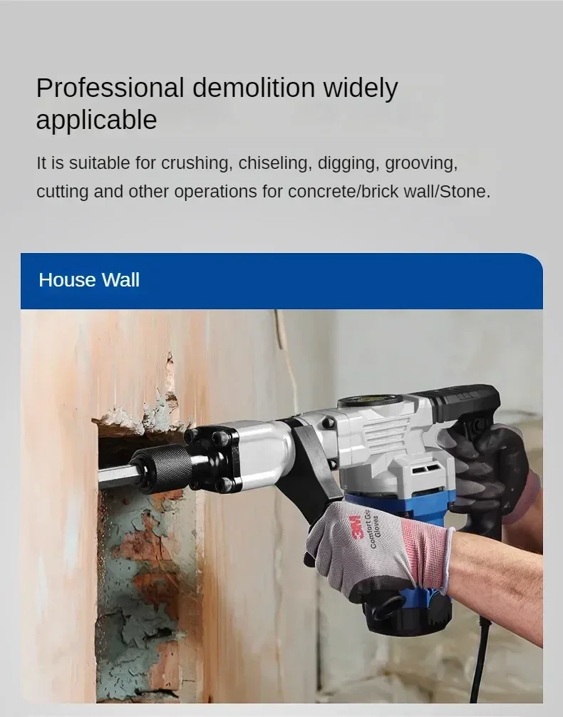 

220V Efficient High Power 1600W Industrial Grade Demolition Hammer for Breaking Concrete and Chasing Grooves ff06-6s C