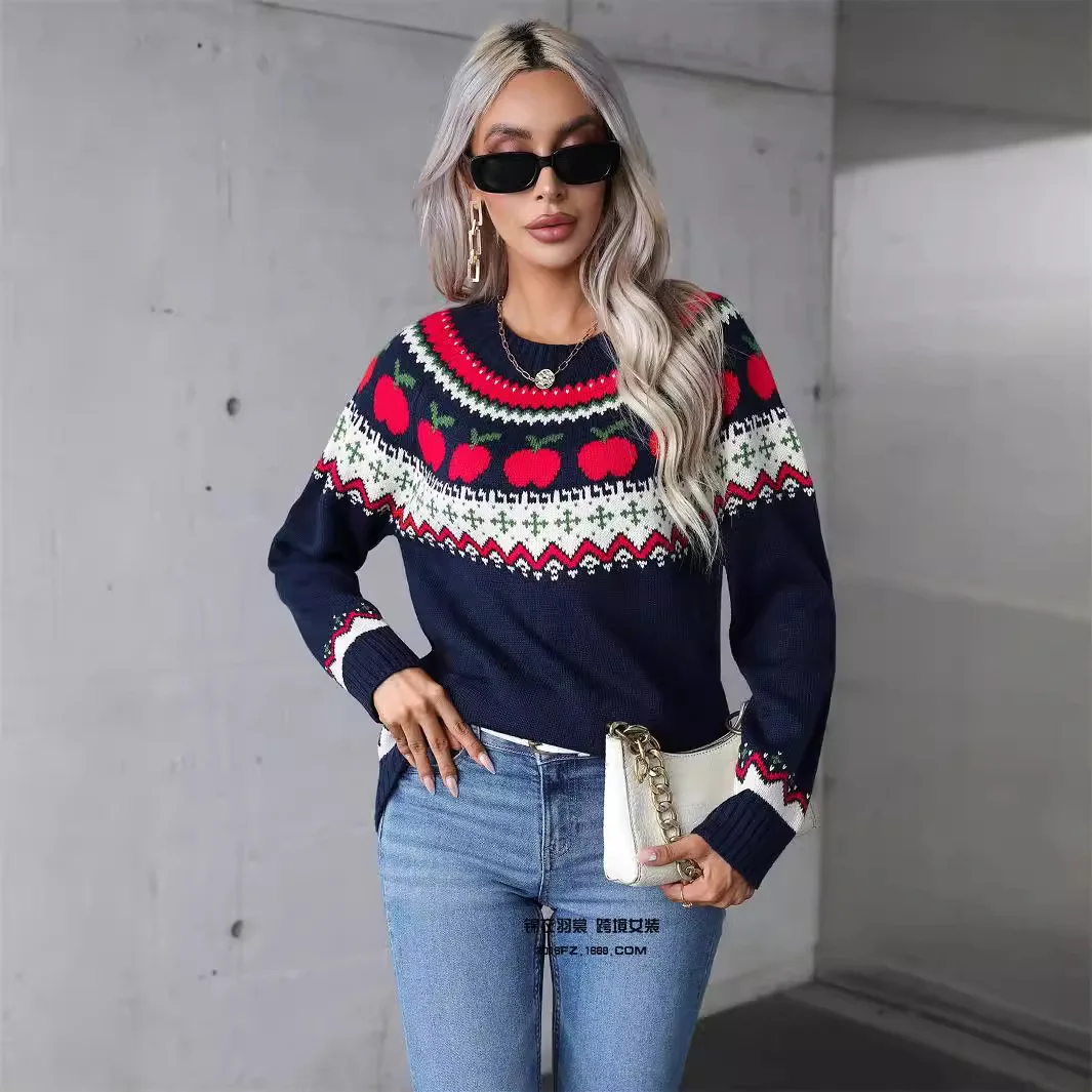 الشتاء Roupas الأنثوية Maglione Da Donna موضة مطبوعة الجولة الرقبة طويلة الأكمام فضفاضة ومريحة سترة سحب Automne فام