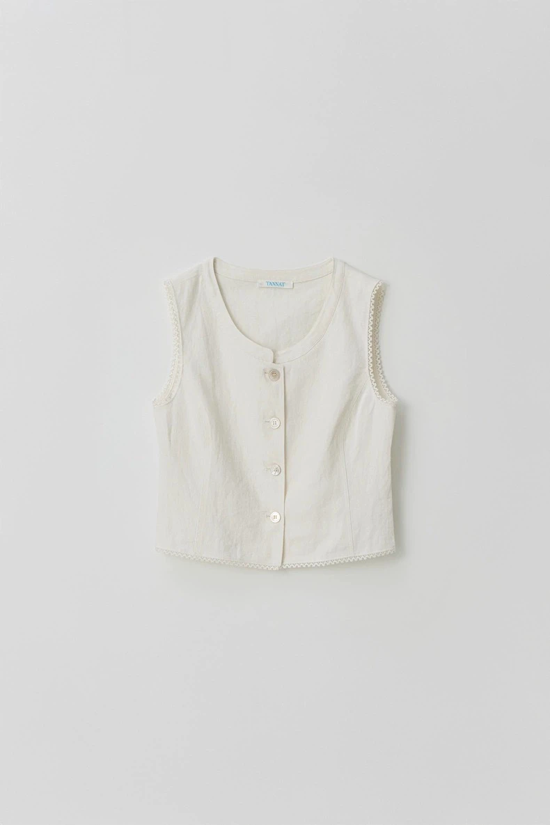 توب نسائي أنيق بياقة مستديرة وكشكشة بدون أزرار، إصدار جديد للصيف من مزيج القطن والكتان، قصير ومستقيم