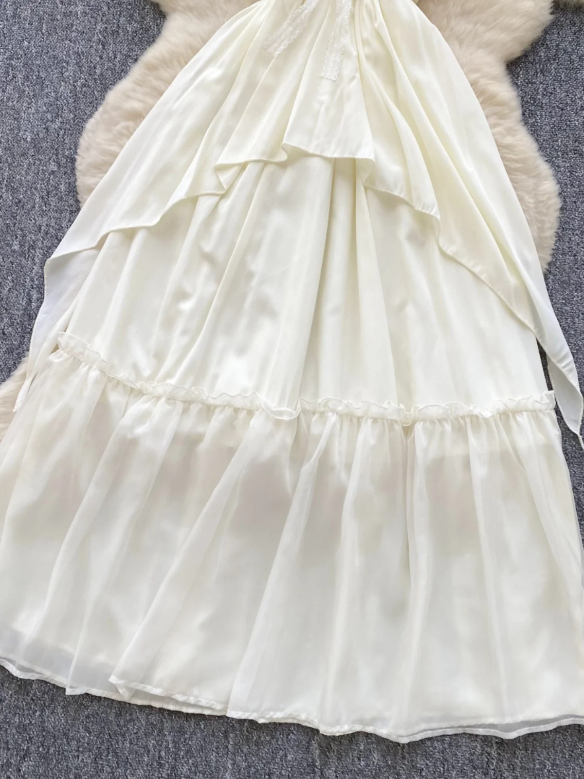 Vestido largo sin espalda con encaje y tirantes de flores 3D "Gentle Breeze" para mujer, estilo hada, ideal para vacaciones, ...