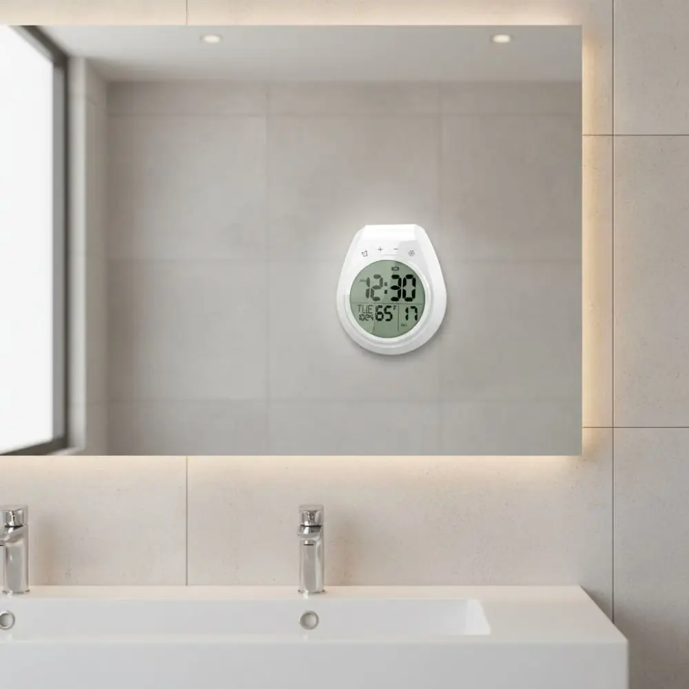 Waterproof Digital Shower Clock Anti Fog Suction Cup Kitchen Timing Alarm Clock Temperature and Date Display 12/24 Hour Format