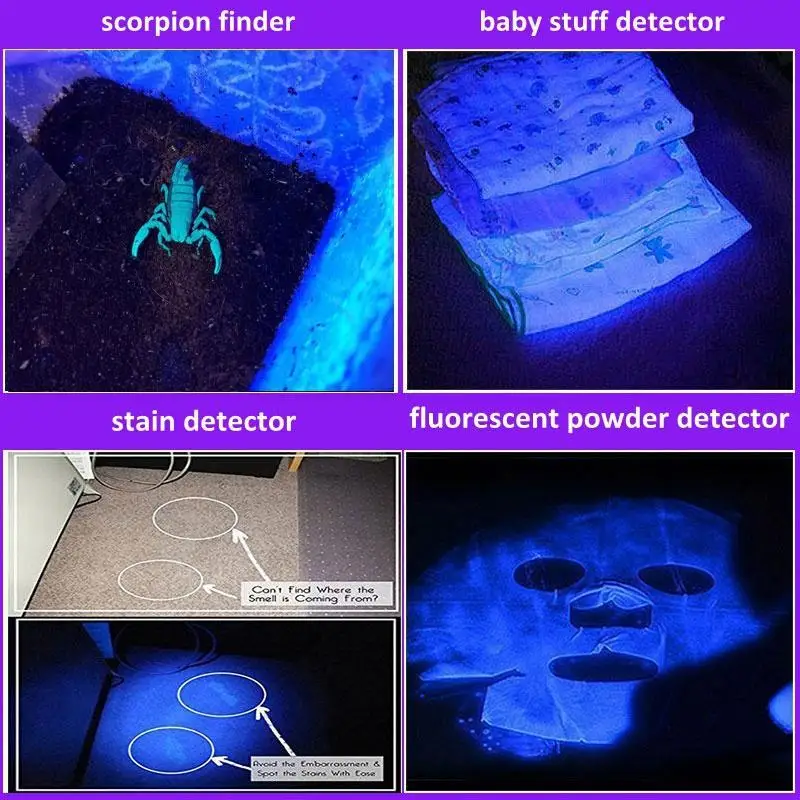 Rechargeable LED 18650Battery UV Flashlight Ultraviolet Torch Zoomable Mini 395nm  Black Light Pet Urine Stains Detector Hunting