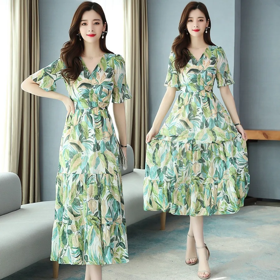

【New style】Dress Early autumn new summer chiffon waistline slimming British style long skirt fairy super fairy style skirt