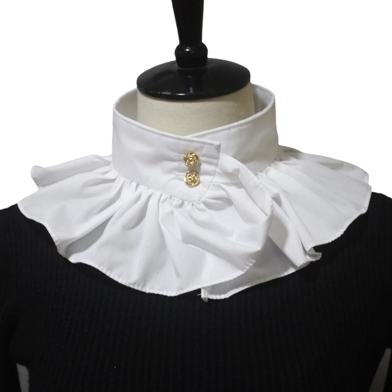 Women Ruffle False Collar Double Button High Neck Ruff Formal Dress Clown Collar