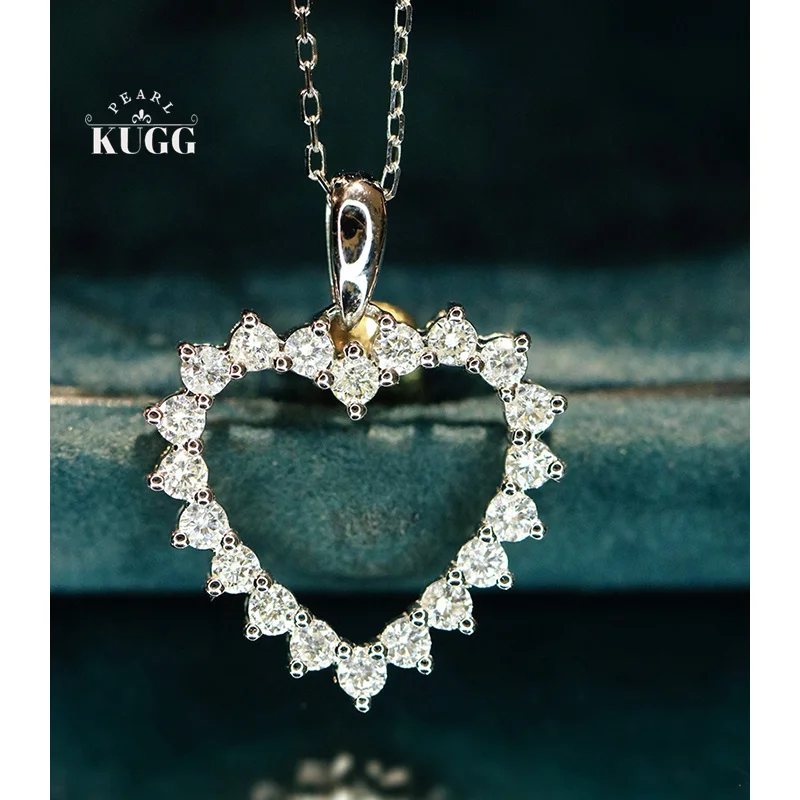 

KUGG 100% 18K White Gold Necklace Romantic Heart Shape Real Natural Diamond Pendant Necklace for Women High Wedding Jewelry