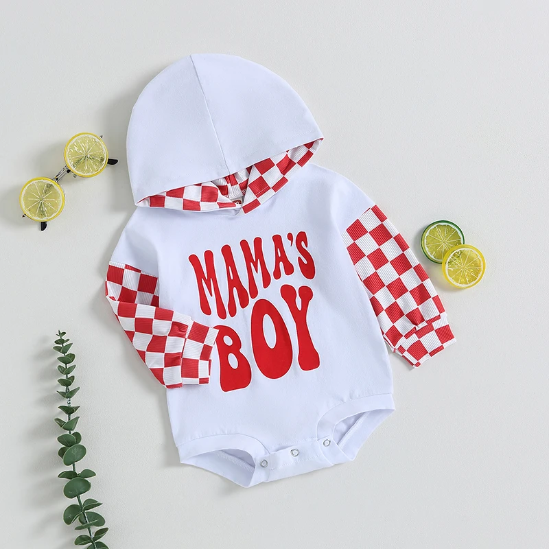 Baby Boy Fall Clothes Long Sleeve Pullover Checkerboard Hoodie Romper Sweatshirt Mama Boy Outfits Sweater Jumpsuit