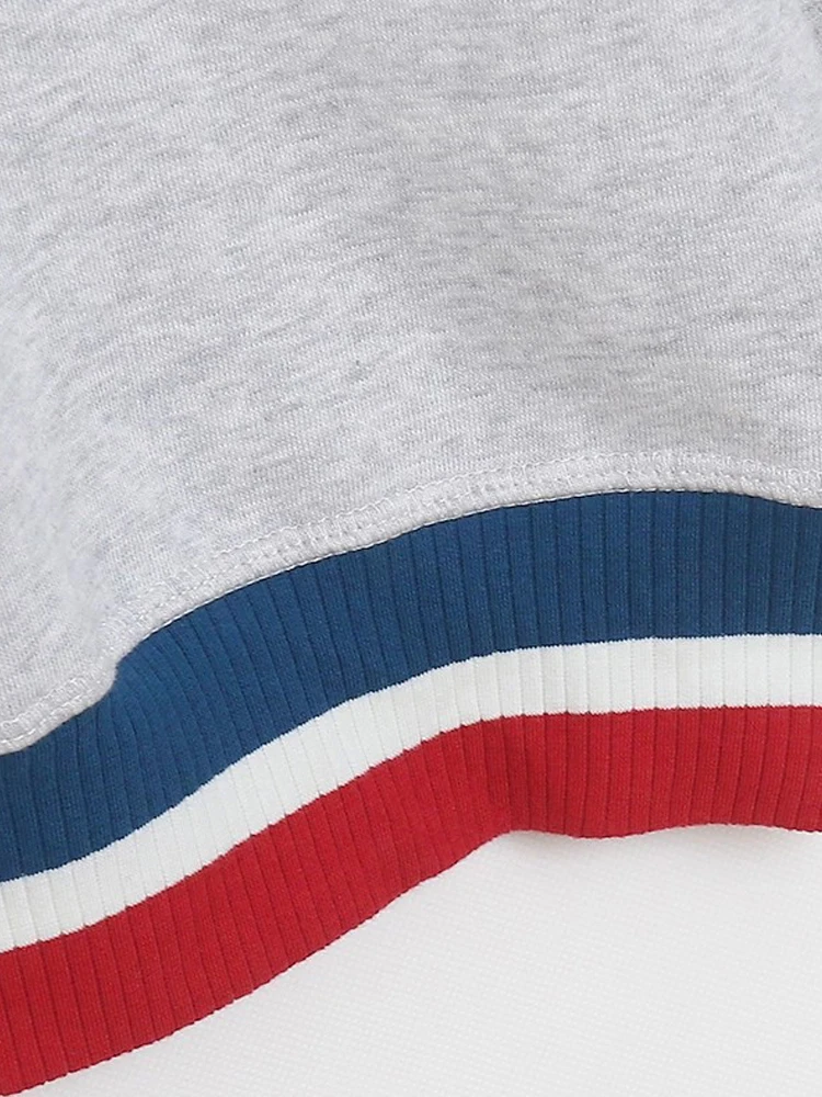 Disneyland Letter Print Embroidery Mickey Cartoon Fleece Sweatshirt Women O-Neck Pullover Long Sleeve Jumper Contrast Color Tops