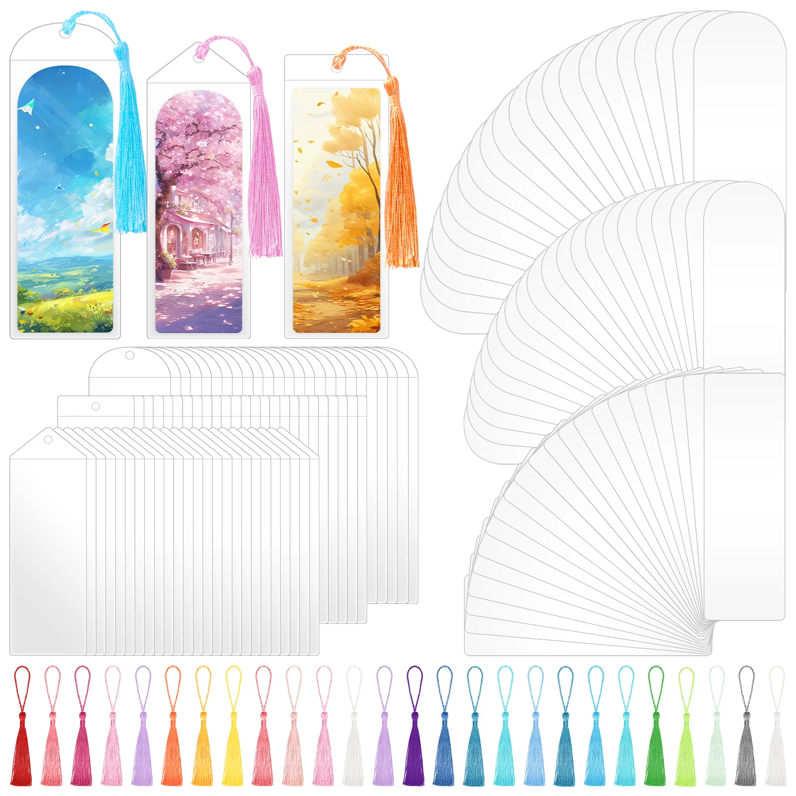 60 Sets Bastelpapier-Lesezeichen mit Quasten & Klarsichthüllen zum Bemalen, DIY-Lesezeichen, Mehrzweck-DIY-Projekte, Partygeschenke