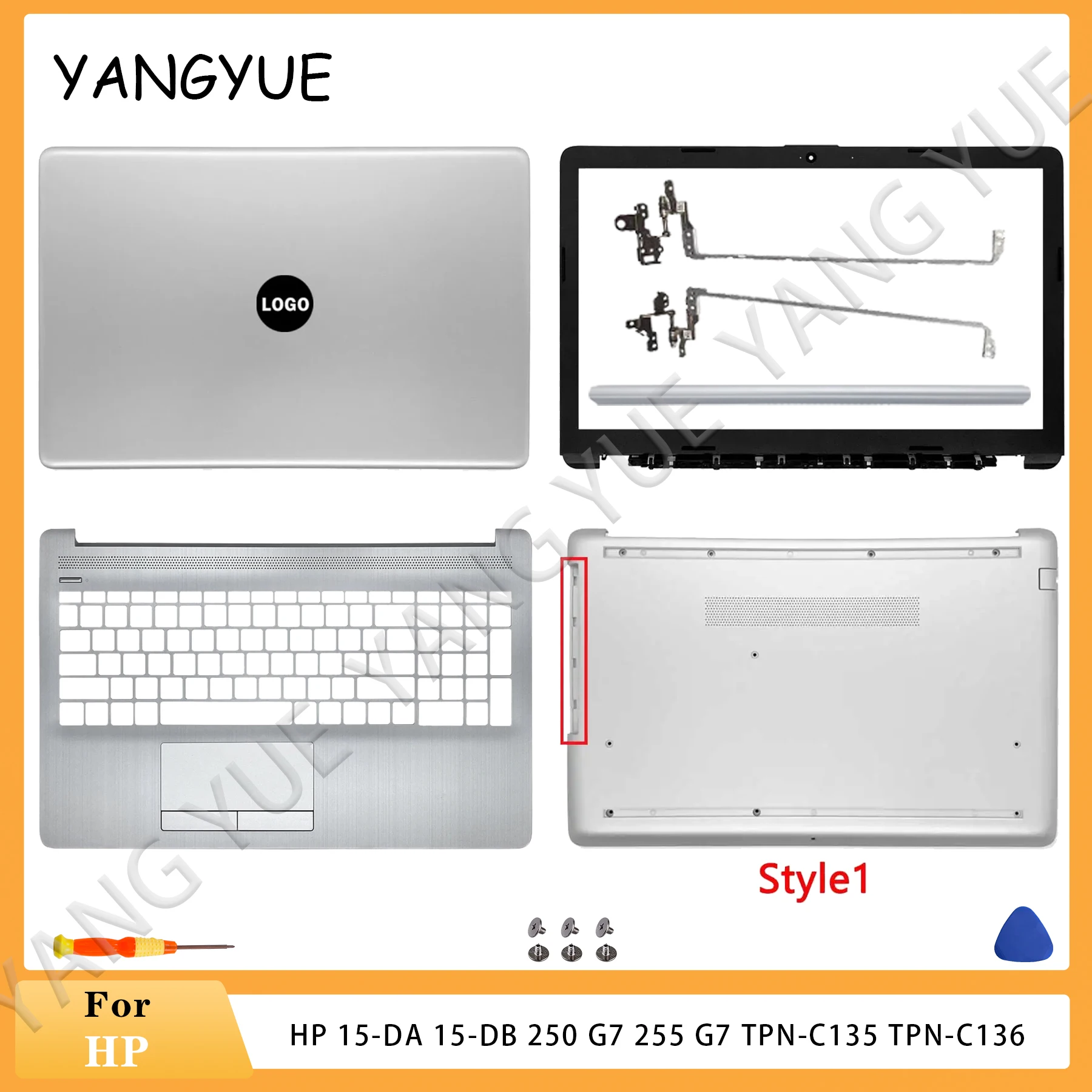 New For HP 15-DA 15-DB 15-DX 250 G7 TPN-C135 TPN-C136 LCD Back Cover Palmrest Top Front Bezel Bottom Notebook Part Replacement