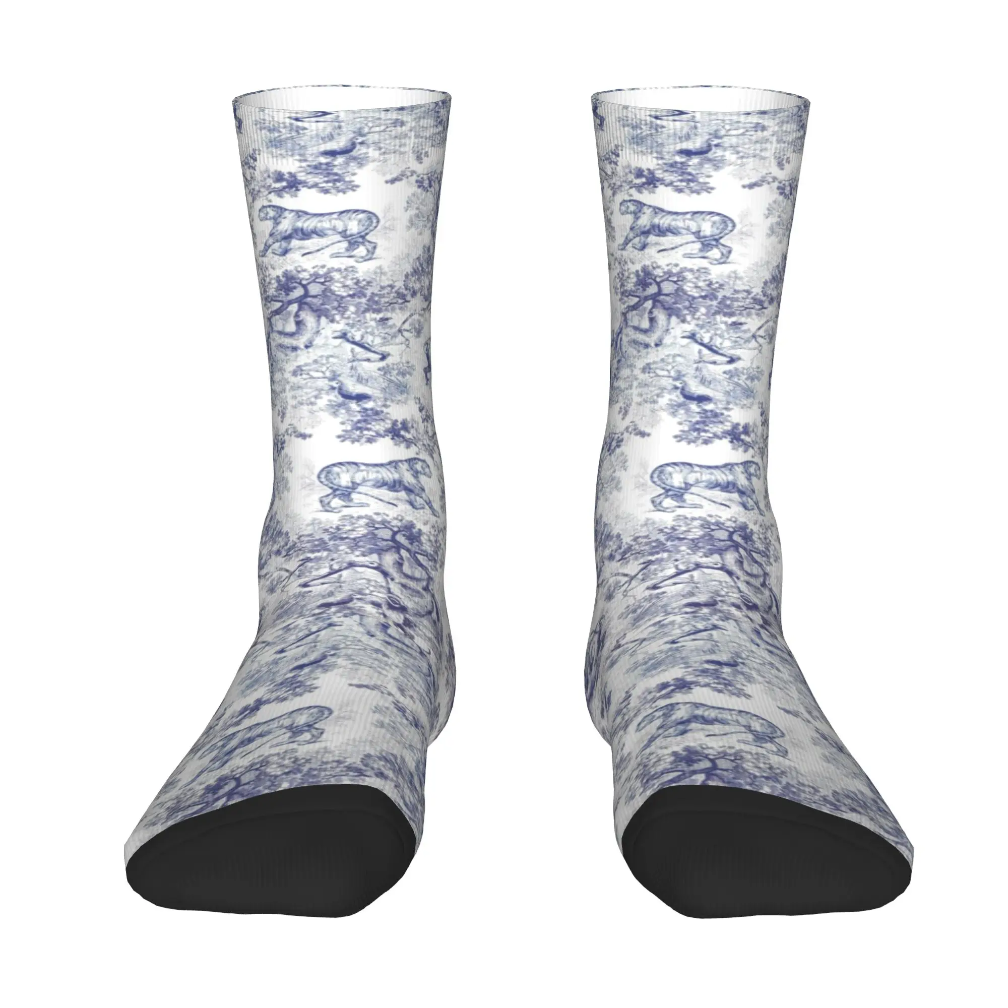 Custom Kawaii Mens  Vintage Toile De Jouy Dress Socks Unisex Comfortable Warm 3D Printed French Motif Flora Crew Socks