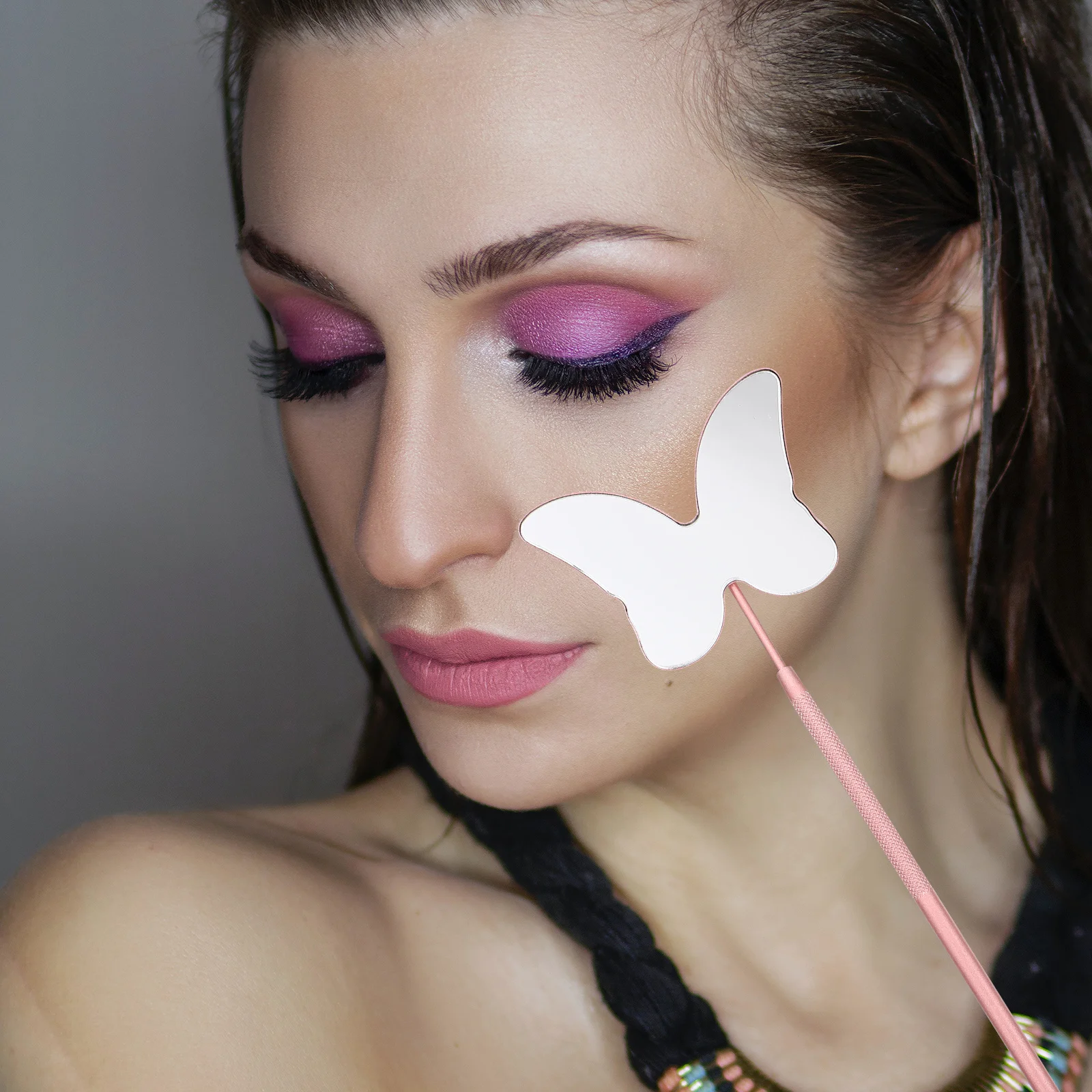 Schönheit Wimpern Spiegel Edelstahl Handheld Wimpern Verlängerung Werkzeug Langlebig Rutschfester Griff Abnehmbar für einfache