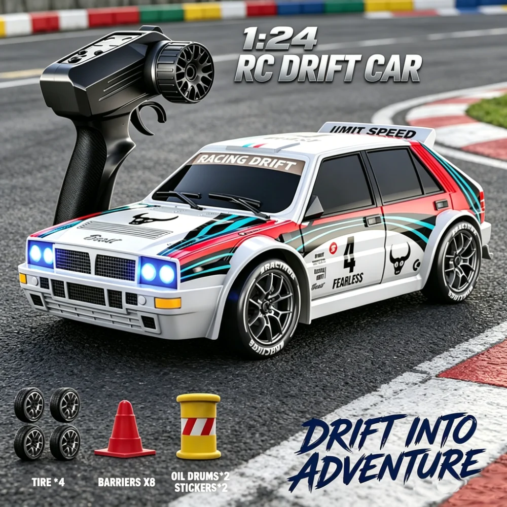 

4WD RC Car 1/24 Scale 2.4G Remote Control High Speed 20KM/H Racing Vehicle Drifting Car with LED Light for Children Toys Gifts