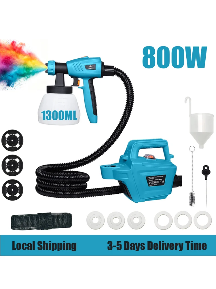 800W HVLP Farbspritzgerät mit 1300ml abnehmbarem Tank, max. 1200ml/min Durchflussrate, 3 Düsen & 3 Sprühmuster, unterstützt hohe Viskosität, 120 DIN-S für Zaun-, Schrank-, Wand- und Möbelanstriche