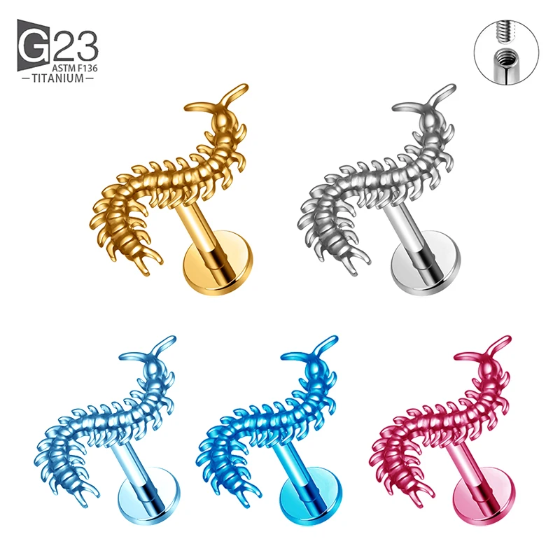 ASTM F136 Titan Eloxierter 16G Gothic Tausendfüßler Knorpelohrring Punk Helix Tragus Conch Snug Ear Labret Piercing Schmuck