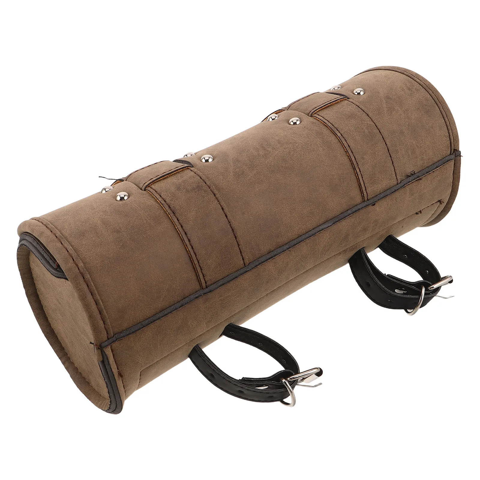 Motorcycle Front Fork Saddle Bag PU Studded Oval Roll Tool Pouch Large Capacity Anti-Scratch Motorcycle Fork Mount Bag