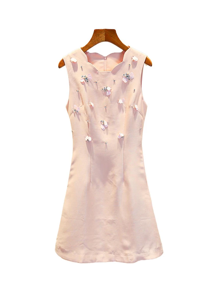 

South Oil High-End Women's Summer 2024 New Heavy Embellied Diamond Waist-Cinching Lace Dr French Sle A-Line ort Skirt