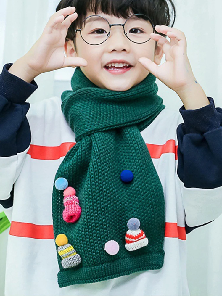 

Kids Scarf Boys Girls Baby Scarf Winter Warm Cute Kawaii Solid Thick Blanket Pashmina Children Wrap Scarve Knitted Neck Shawls