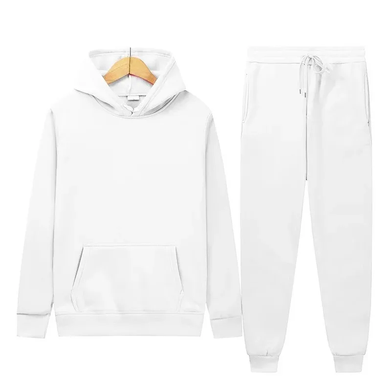 Felpa con cappuccio + pantaloni in tinta unita autunno e inverno da uomo Set da due pezzi Set sportivo casual alla moda Taglia S-3XL