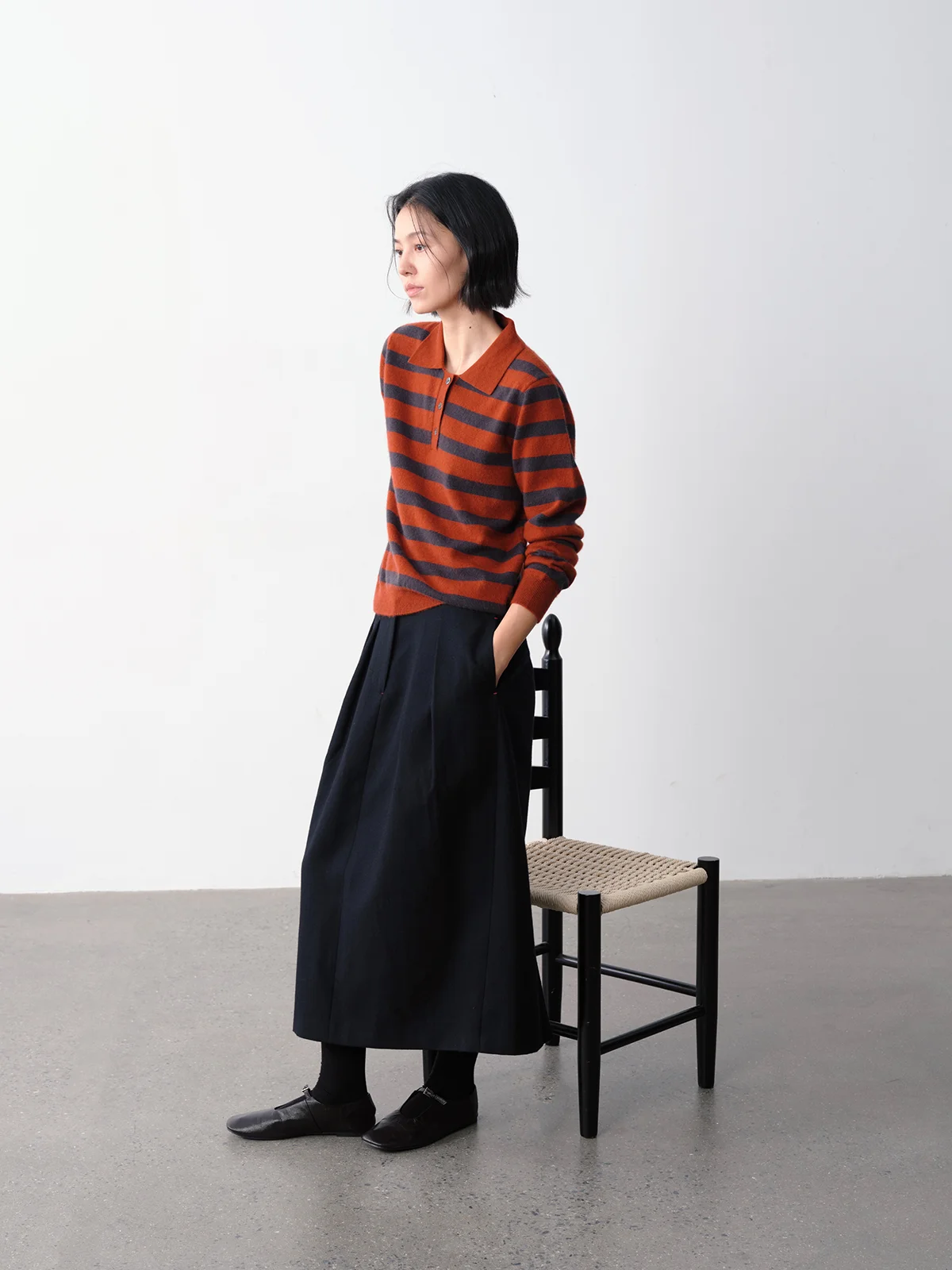 

00% Camere Striped Simple Commute Turn-down Collar Pure Camere Knitted Open Cardigan Sweater Soft Warm Women's Coat