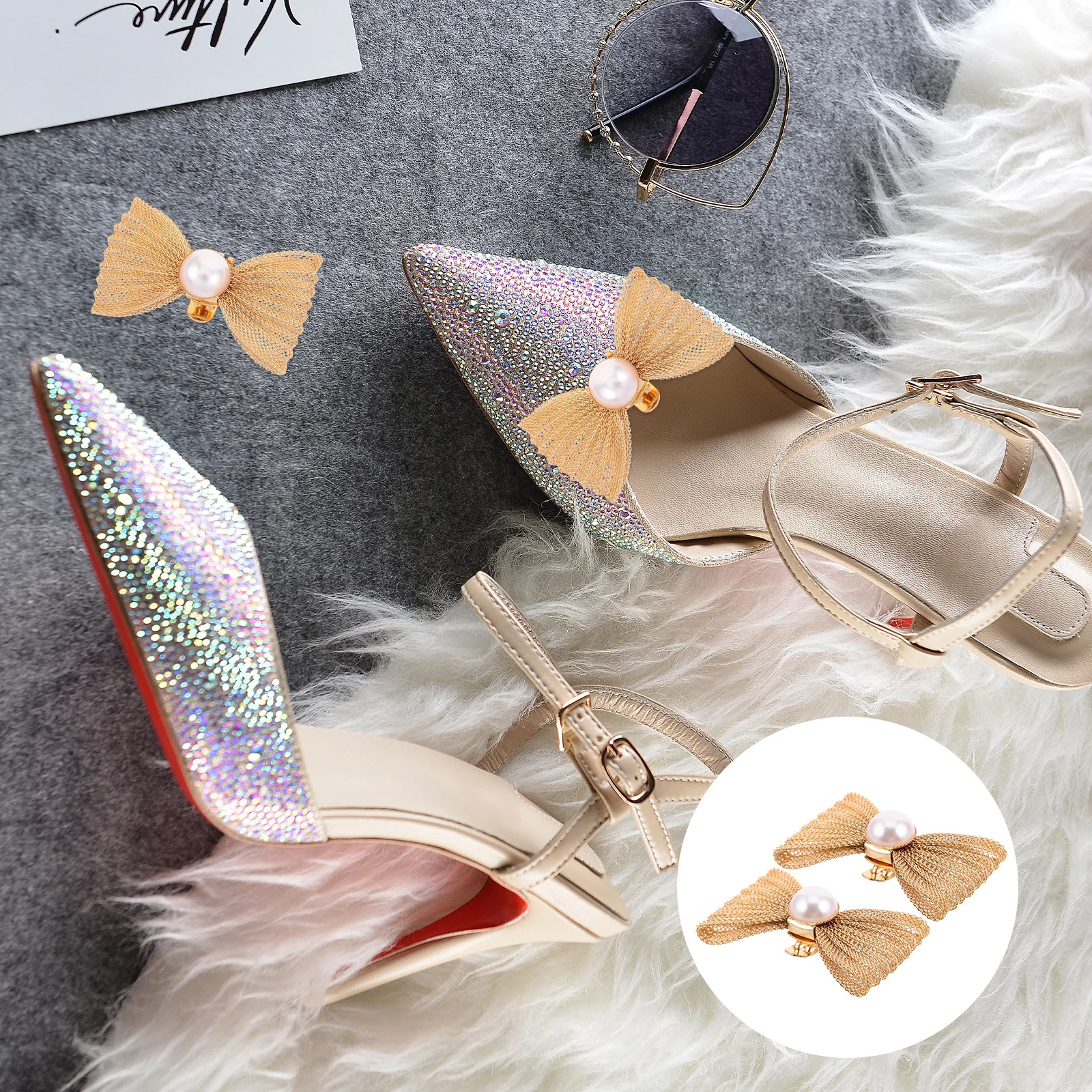 

2pcs Pearl Butterfly Shoe Clips For High Heels Detachable Bowknot Buckle Women Wedding Party Decorative Accessories Home Storage