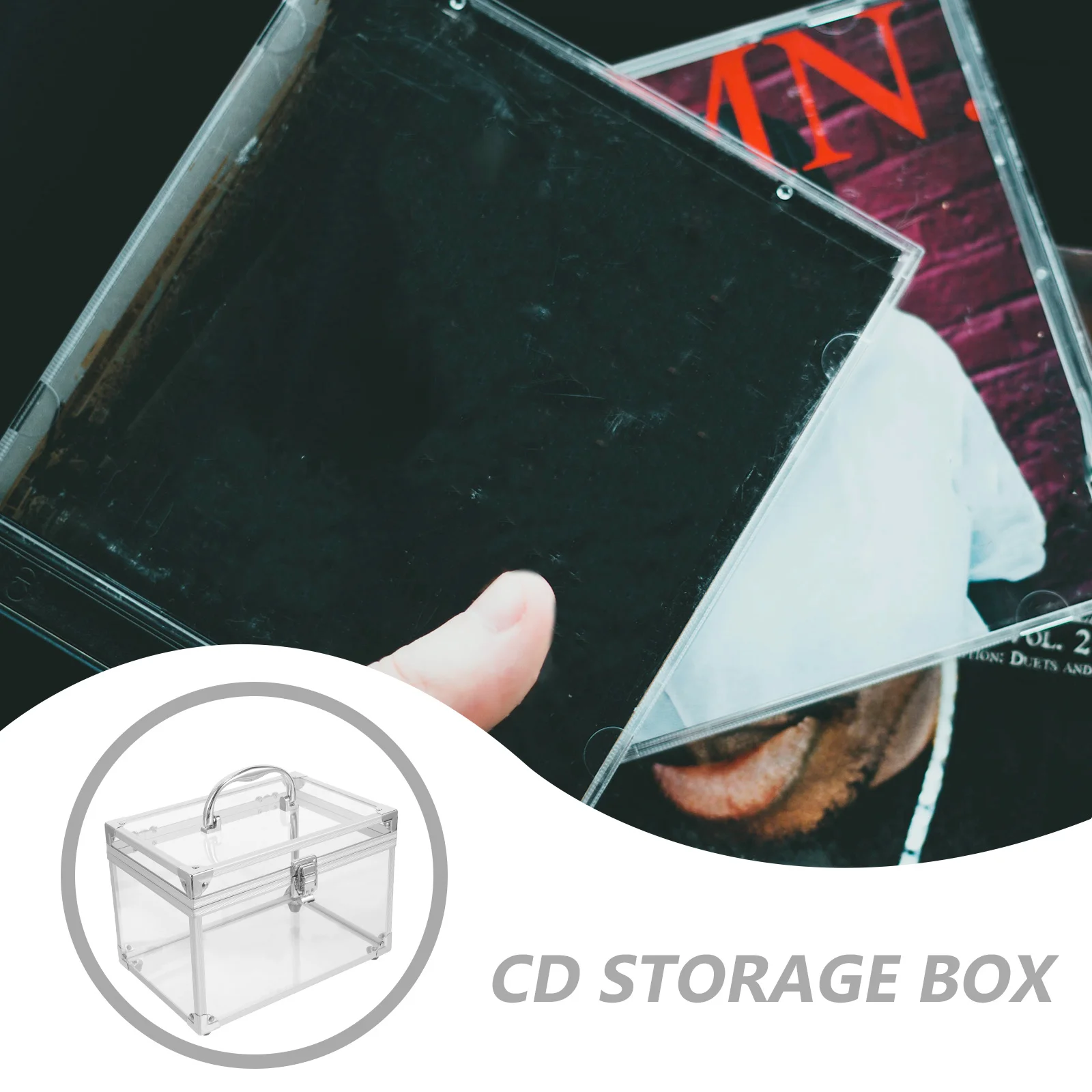 

Cd Storage Box Portable Organizer Compact Clear Dvd Case Space Saving Holder Disc Container Storage Box with Handle