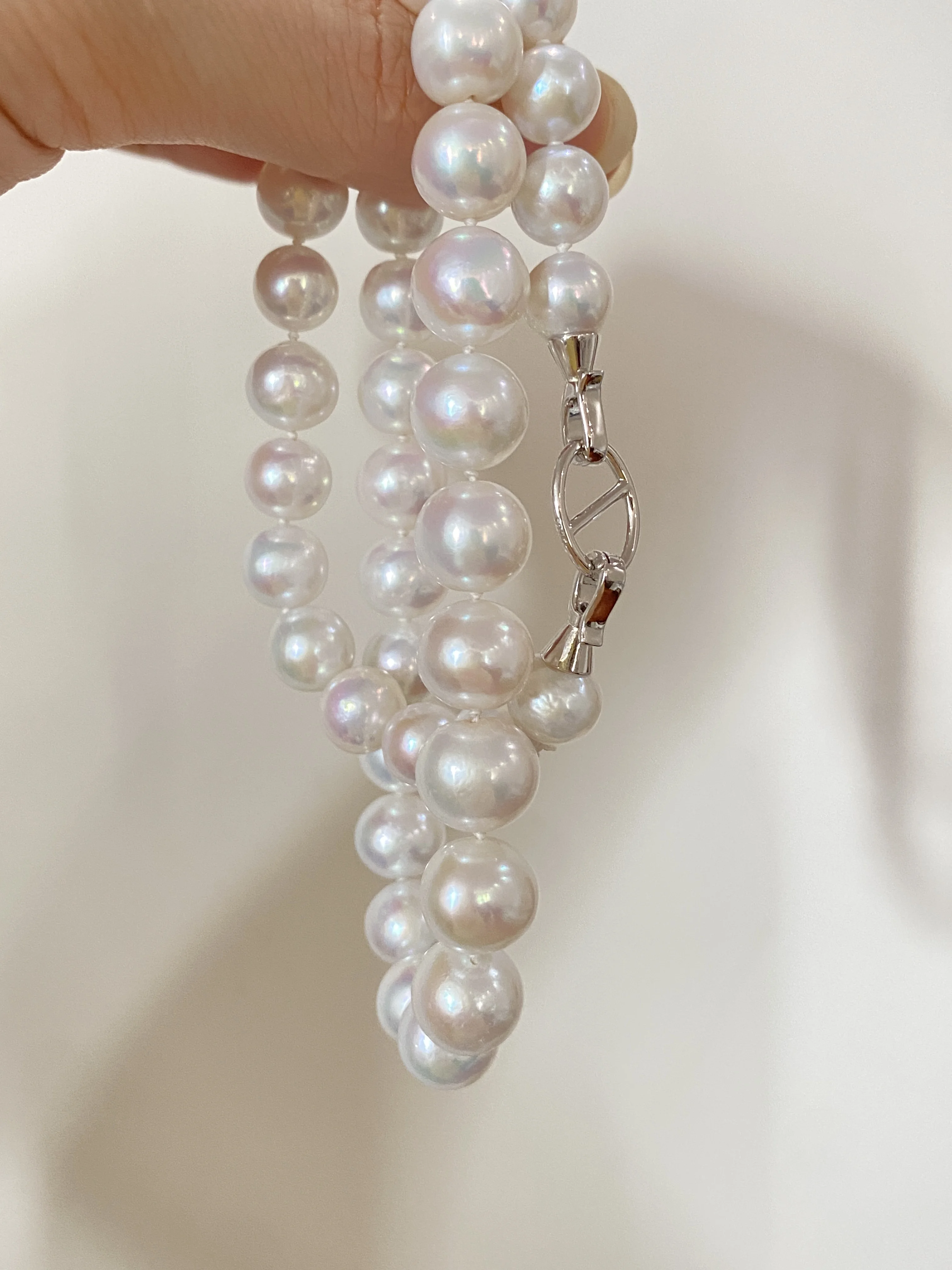 

Beautiful Pearl Necklace AAAA10-11mm Natural Japanese Round Pearl Necklace 18in-925s