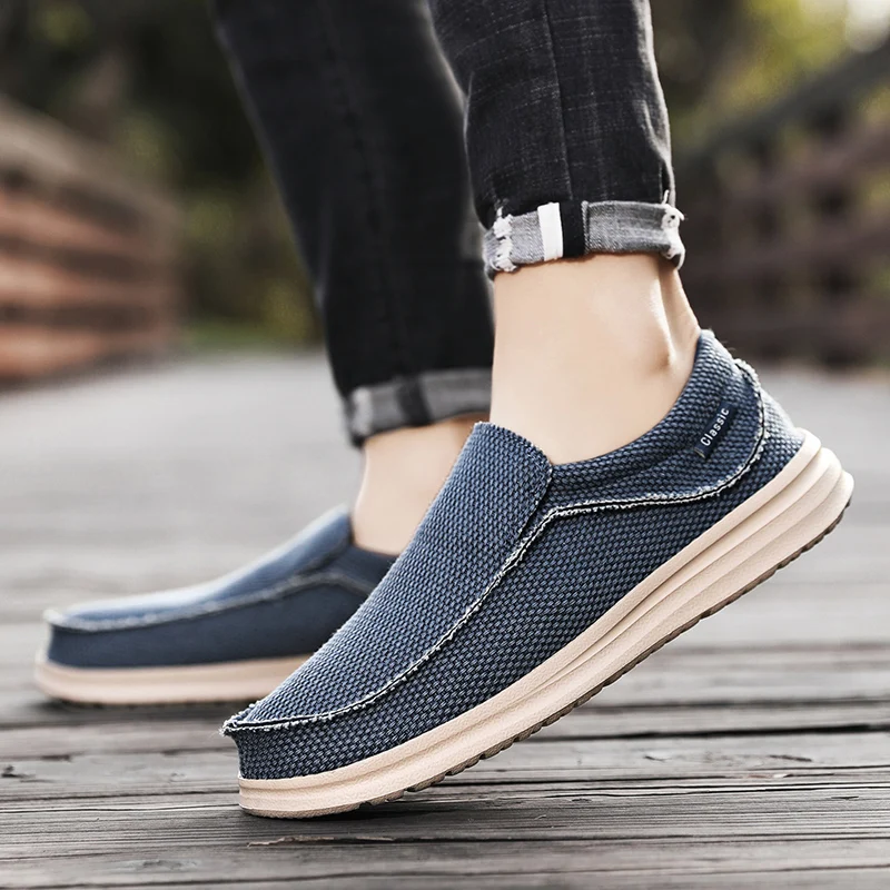 Sapato de lona respirável masculino, mocassins casuais, barco leve, sapatilhas vulcanizadas, marca de luxo, ao ar livre, novo