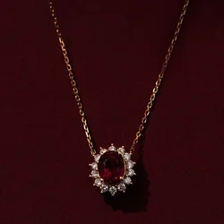 Trumium 925 Sterling Silver Ruby 18K Gold Plated Chain Necklace Garnet Red Pendent Cubic Zirconia Retro Style Necklace for Women