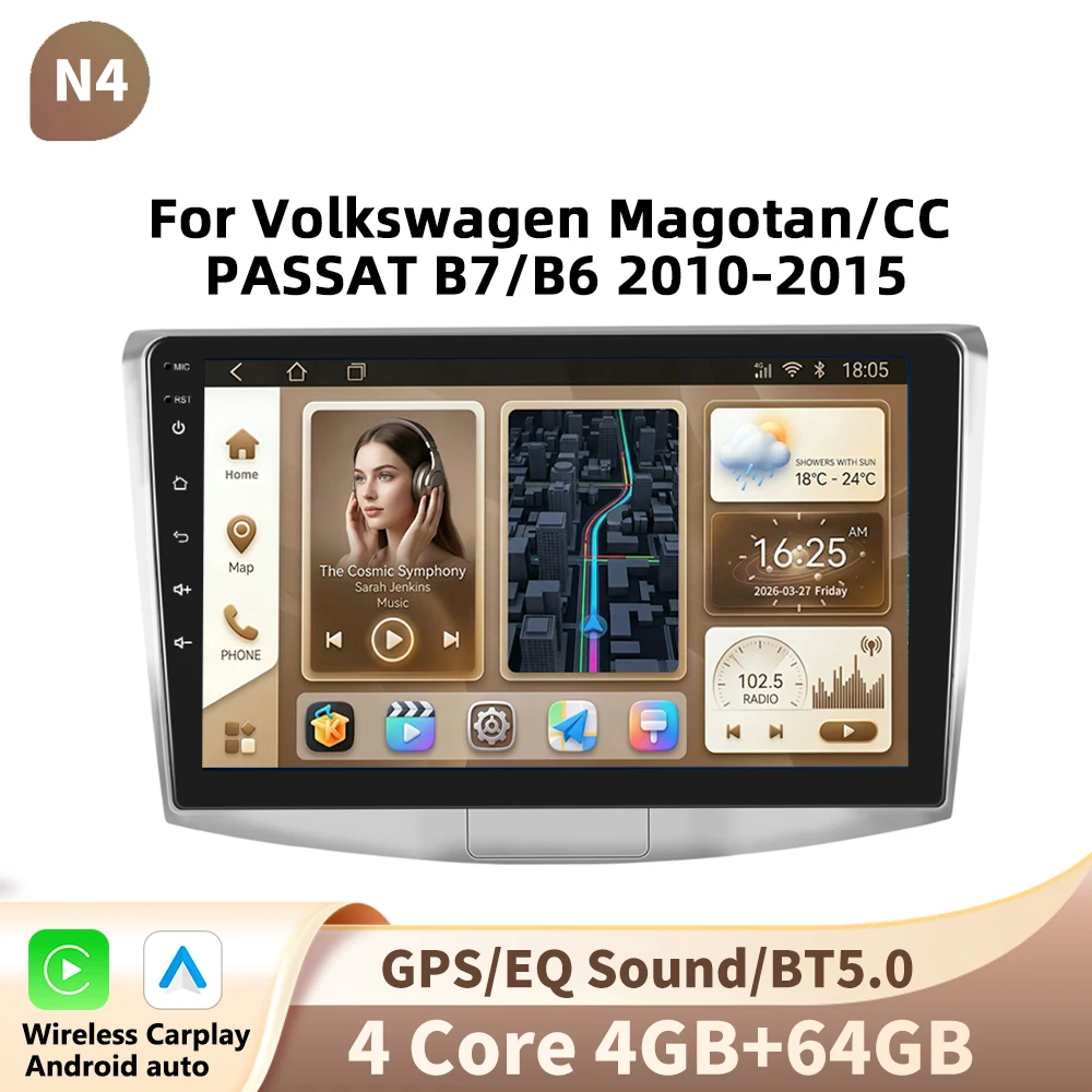 Podofo 10 inch Android autoradio voor Volkswagen Magotan/CC PASSAT B7/B6 2010-2015 als multimediaspeler, videospeler en GPS-navigatie 2din