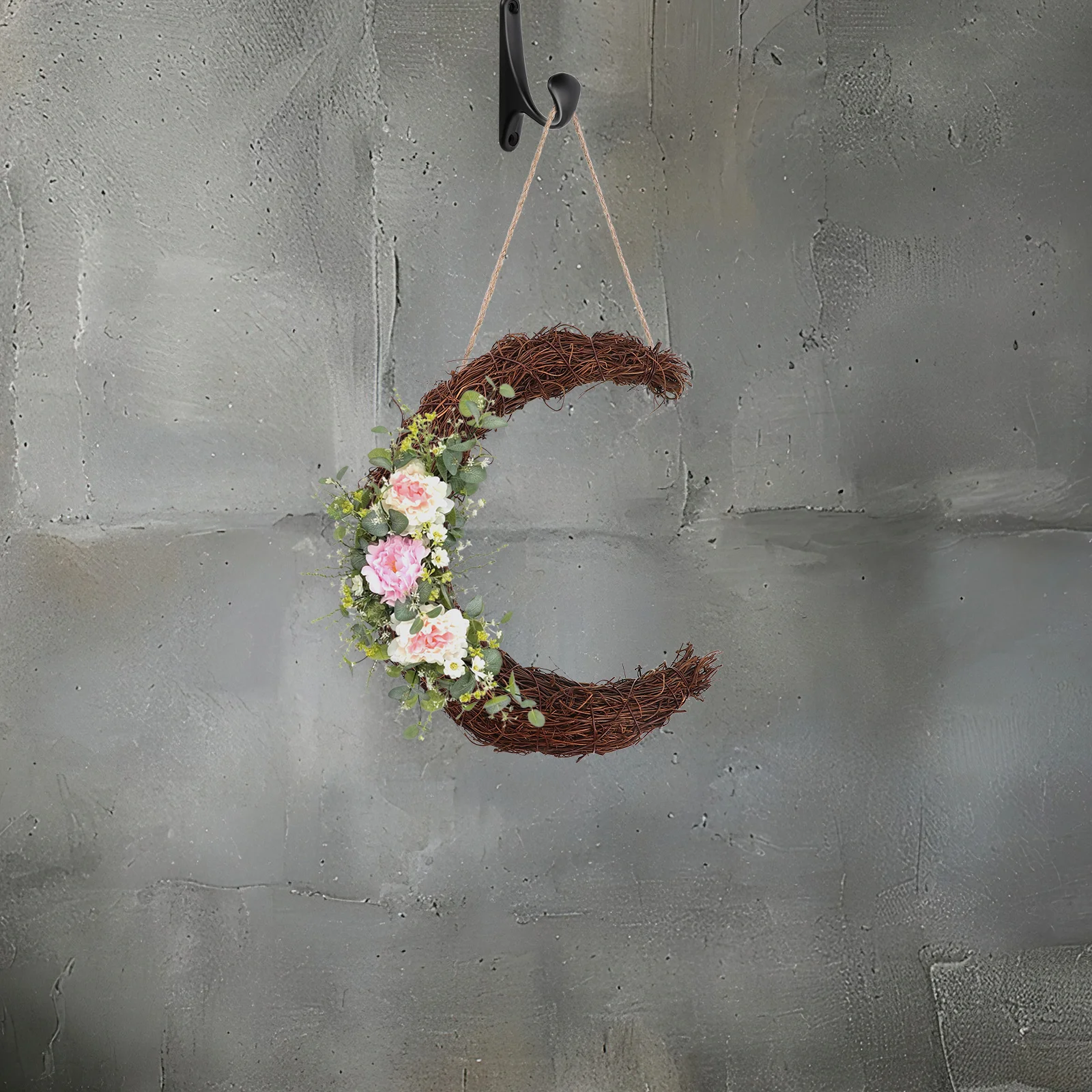 

Moon Wreath Wreaths for Front Door DIY Decorative Black Rattan Cottage Floral Hoop
