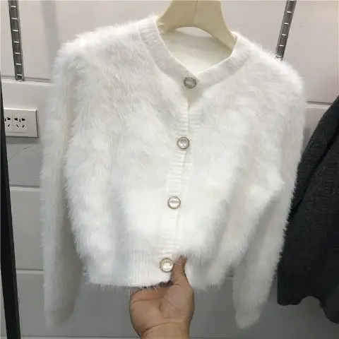 Imitation Mink Fleece Sweater Jacket Cardigan Women's 2025 Autumn New Small Short Versatile Loose Top Trendy  sweater