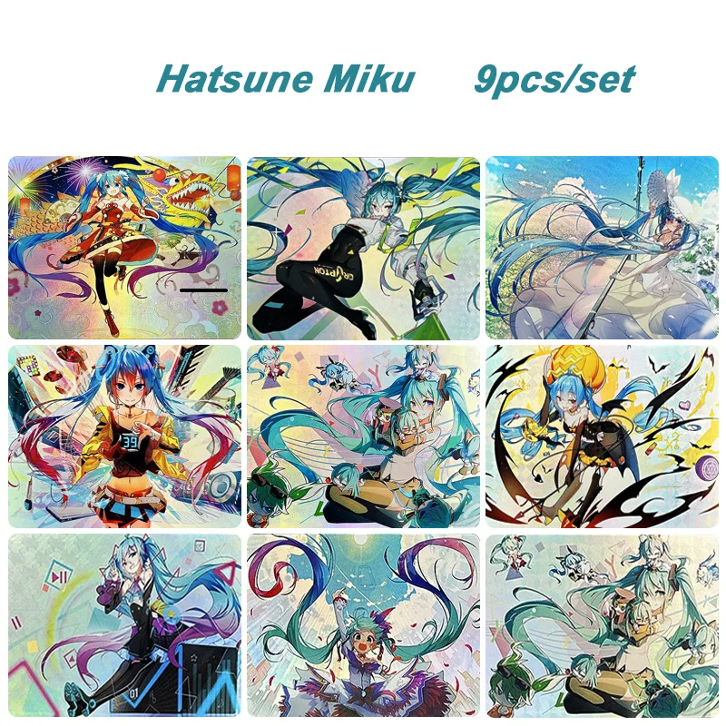 

DIY Cartoon toys Board game card ACG 9pcs/set Hatsune Miku Anime collection card Homemade Bronzing Flash card Christmas gift