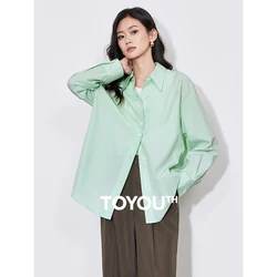 TOYOUTH Women Blouse Shirt 2025 Spring New Polo Neck Single Breasted Button Solid Color Sunscreen Women Shirt Female Tops
