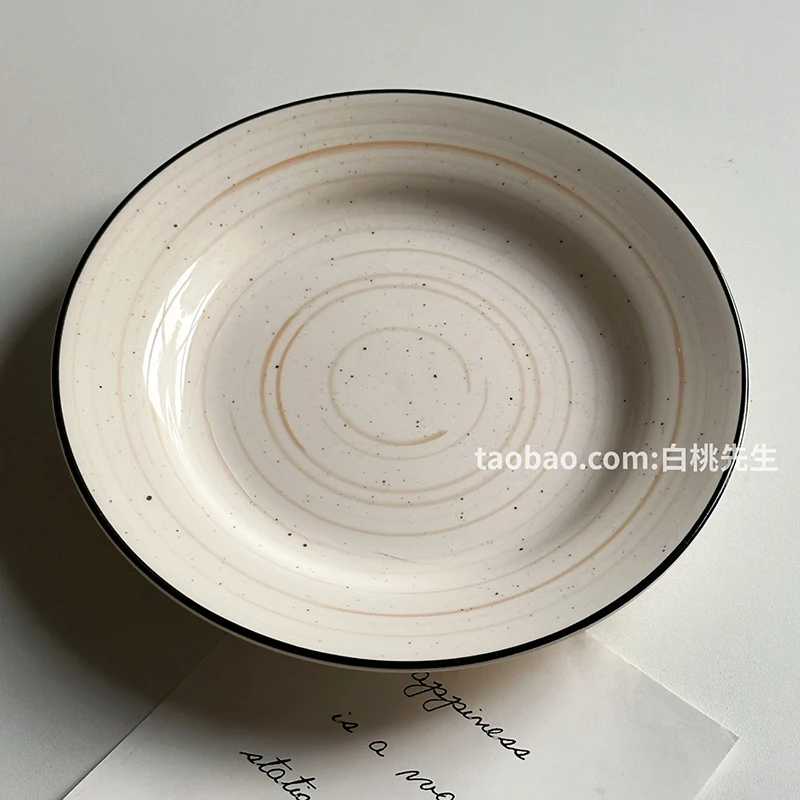 Ins Ceramic Round Tablewares Japanese Retro Large Size Dinner Plate Household Versatile Underglaze Color Serving Plates
