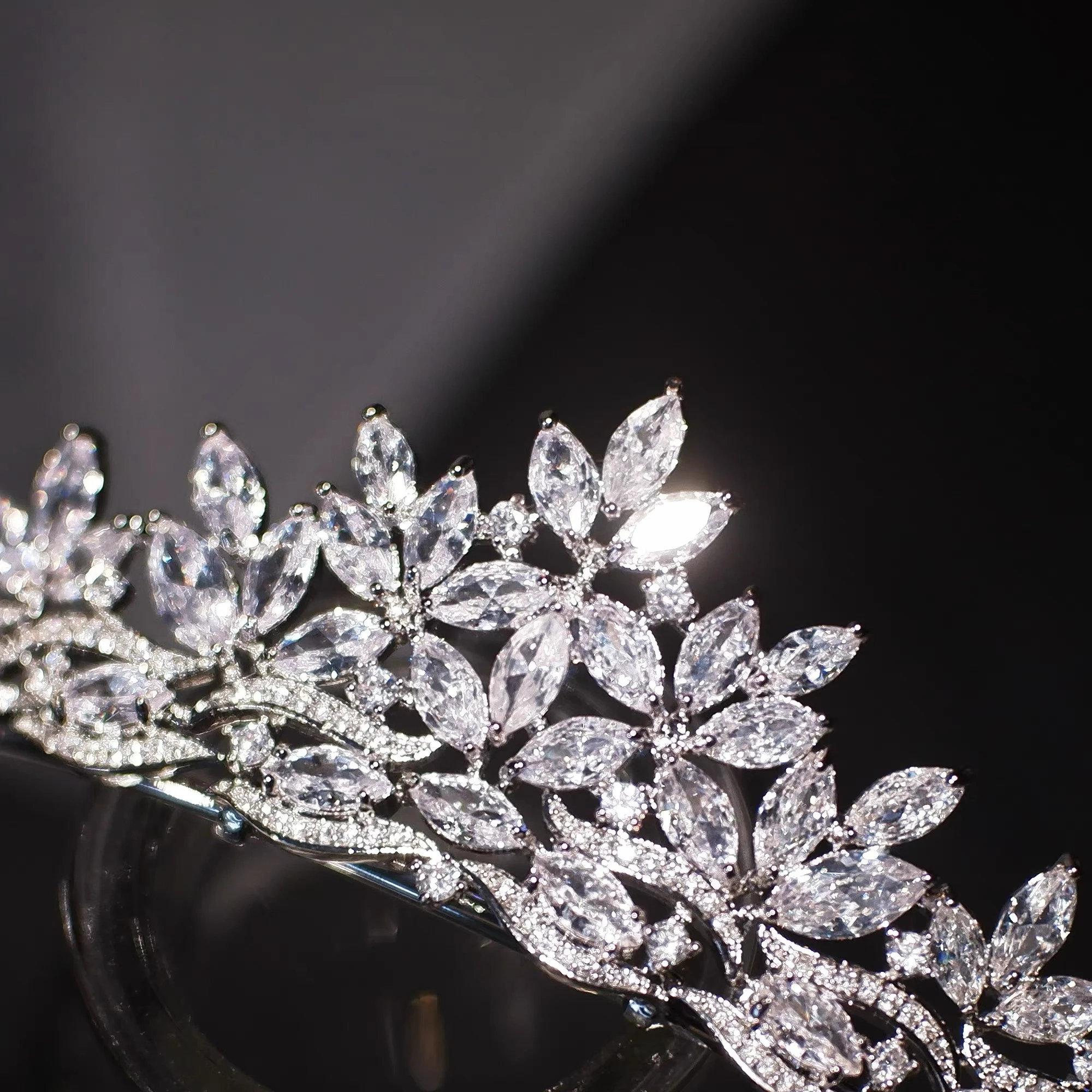 عصابات رأس على شكل تاج من الزركون الملكي للعرائس المتلألئة، هدايا لإكسسوارات شعر الزفاف #5