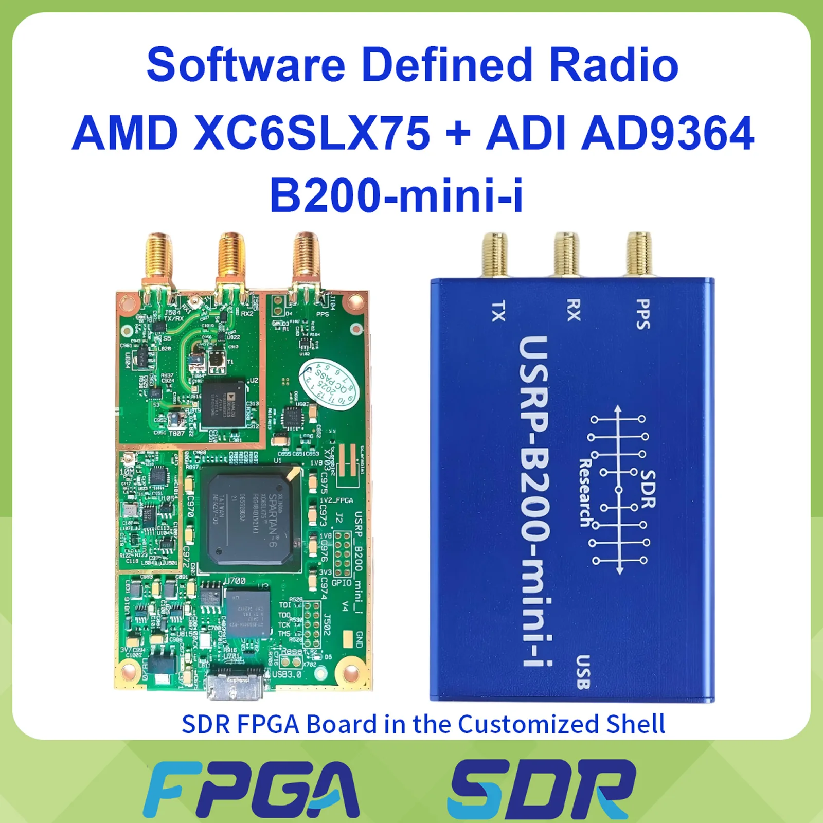 B200-mini-i USRP B200 Mini Compatible SDR AD9364 Spartan6 XC6SLX75 FPGA Micro USB3.0 1TX 1RX Cognitive Radio for GNU Radio