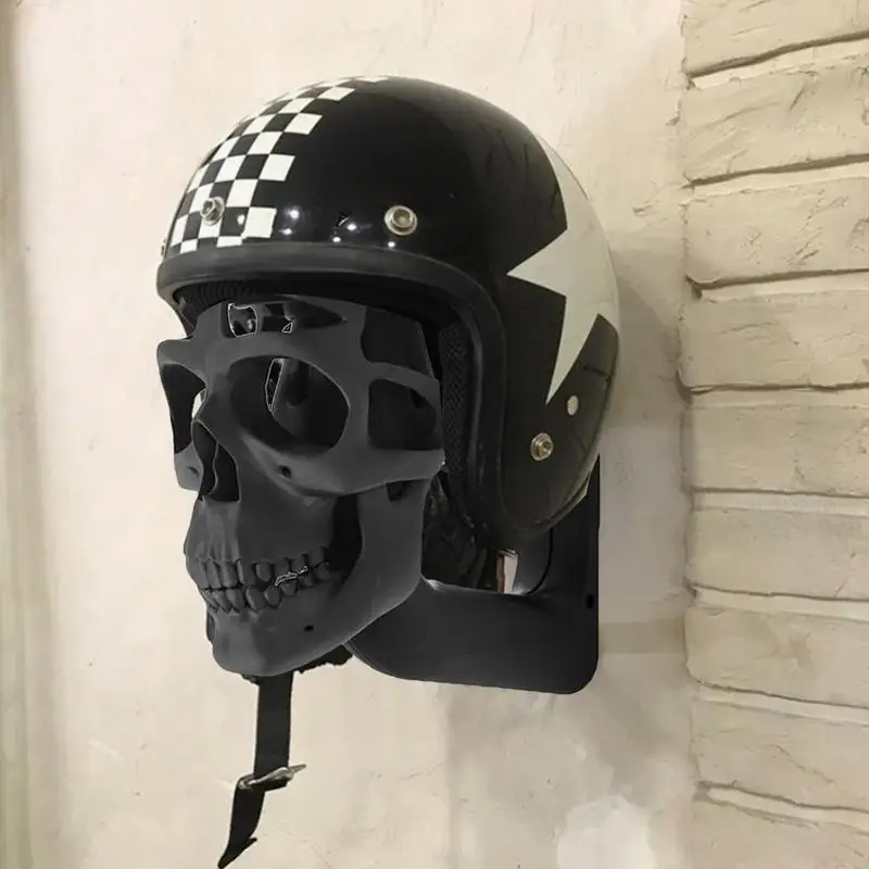 3D Skull Helmet Display Rack Motorcycle Resin Helmets Holder Skull Horror Helmet Wall Mounted Hanger for Halloween Decoration