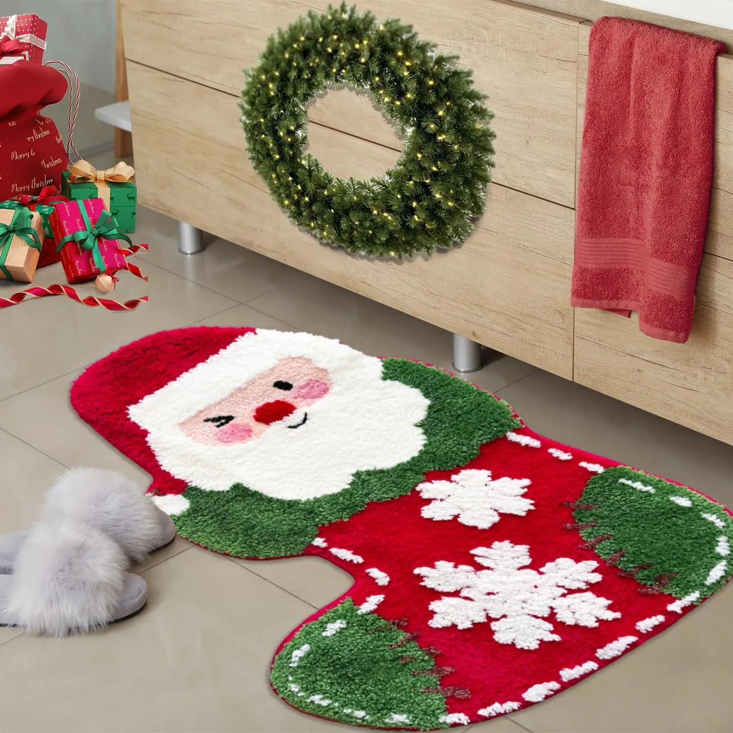 Christmas Mats Imitation Cashmere Carpet Bathroom Room Living Room Absorbent Non Slip Floor Mat Carpet Door Mat Home Party Decor