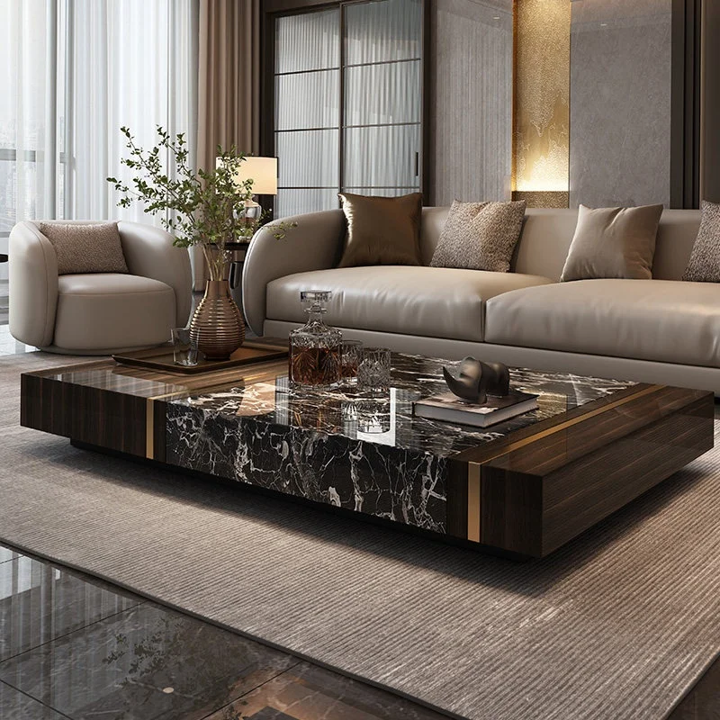 @#Modern Oriental Style Natural Luxury No Assembly Required Wood Legs Marble Stone Coffee Table BTCT001 for Living Room