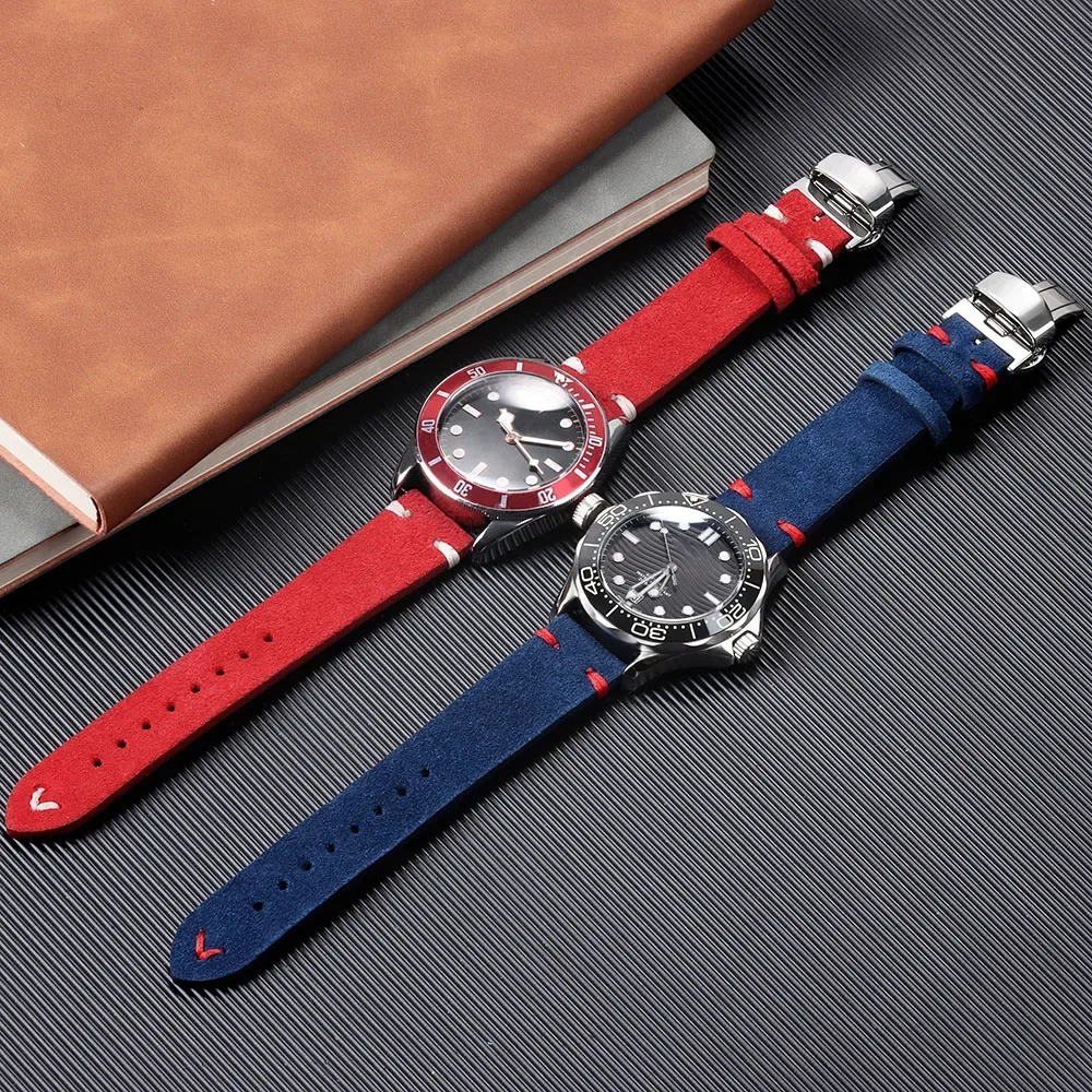 Suede Leather Watch Band 18mm 20mm 22mm Butterfly Buckle Universal Strap for Seiko Bracelet for Rolex for Samsung 6/5/4/3 Belt