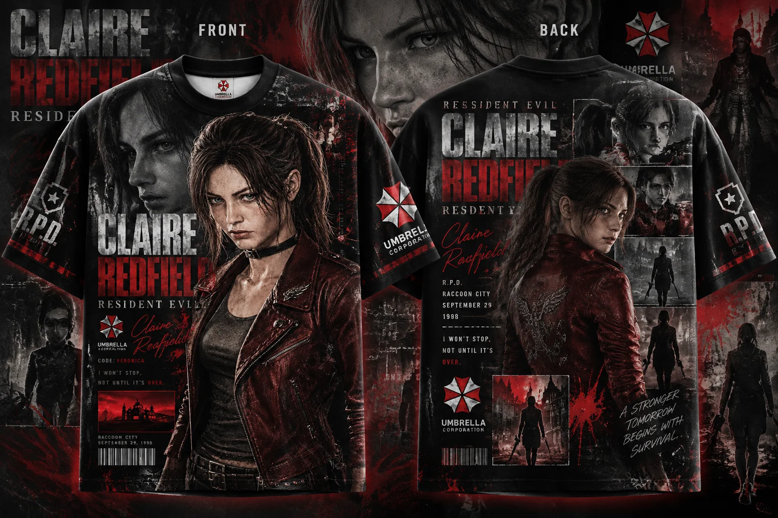 2026 Resident Evil 2 Claire Redfield Double Sided 3D Print T-shirt Unisex Horror Game Short Sleeve Oversized Tees