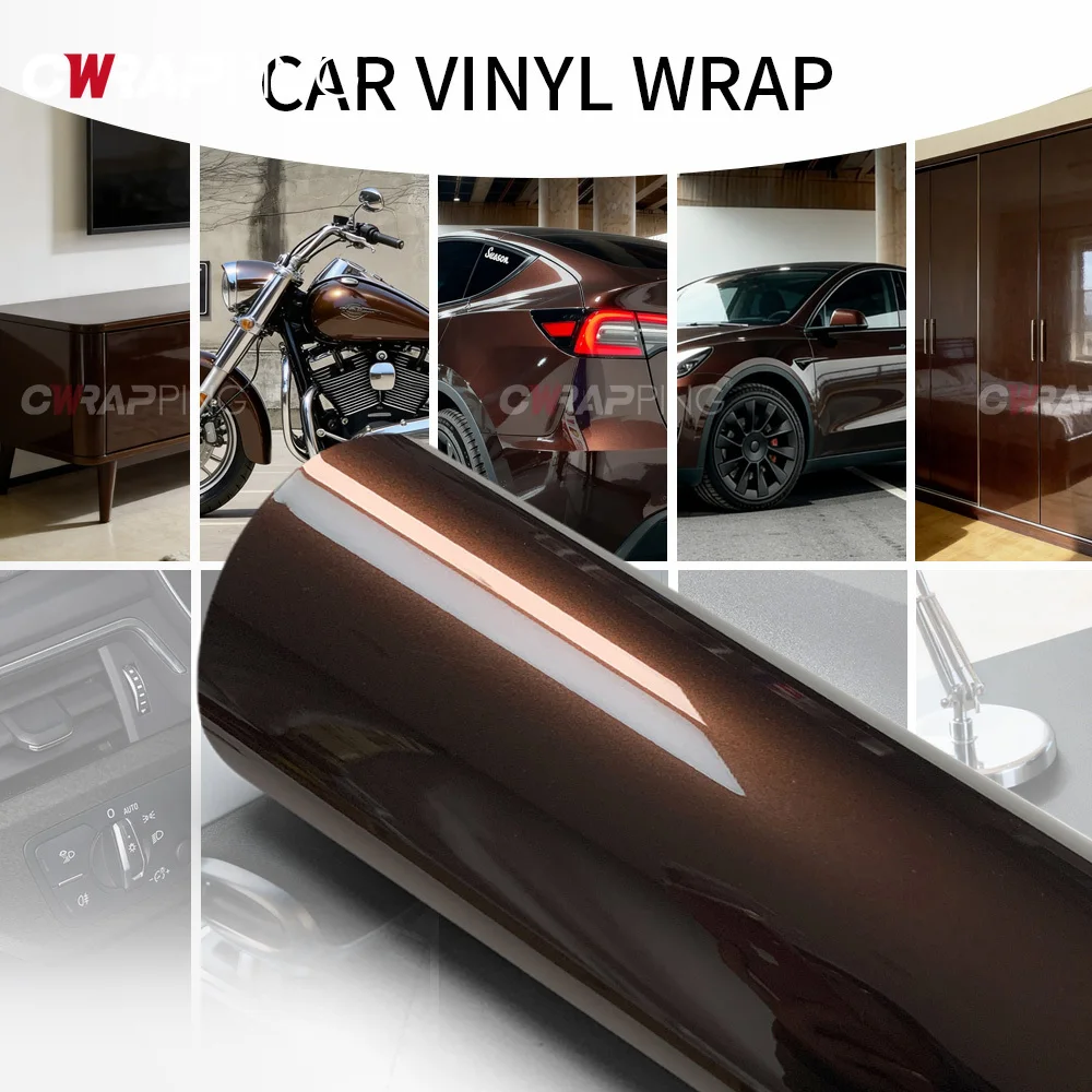 

Car Sticker Vinyl for Motorcycle Self-adhesive Cocoa Brown Car Film Covering Shiny Glossy Waterproof PET Decals Graphics Wrap