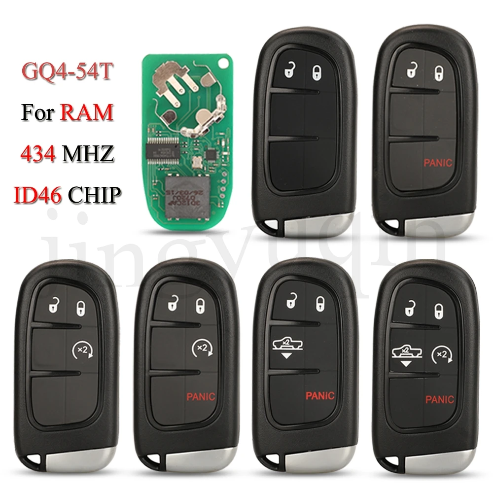 

jingyuqin GQ4-54T Remote Smart Keyless Go Car Key For Ram 1500 2500 3500 2013-2017 433MHZ ID46 PCF7953 Chip